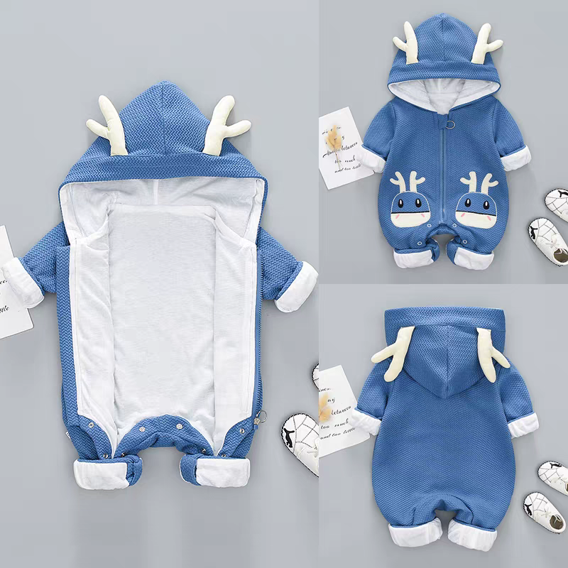 β¨πΌ Cute Antlered Hooded Baby Jumpsuit - Soft & Playful Infant Romper with Deer Face Applique