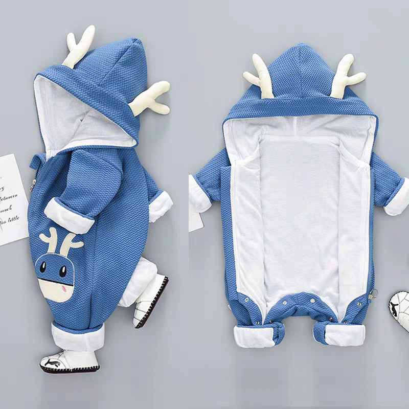 β¨πΌ Cute Antlered Hooded Baby Jumpsuit - Soft & Playful Infant Romper with Deer Face Applique