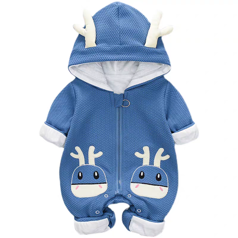 β¨πΌ Cute Antlered Hooded Baby Jumpsuit - Soft & Playful Infant Romper with Deer Face Applique