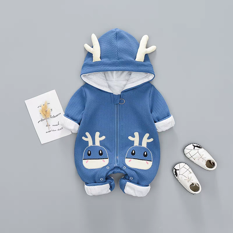β¨πΌ Cute Antlered Hooded Baby Jumpsuit - Soft & Playful Infant Romper with Deer Face Applique