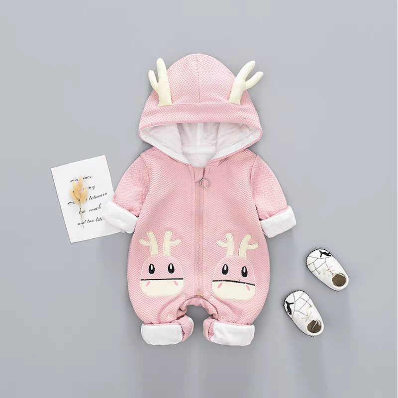 β¨πΌ Cute Antlered Hooded Baby Jumpsuit - Soft & Playful Infant Romper with Deer Face Applique