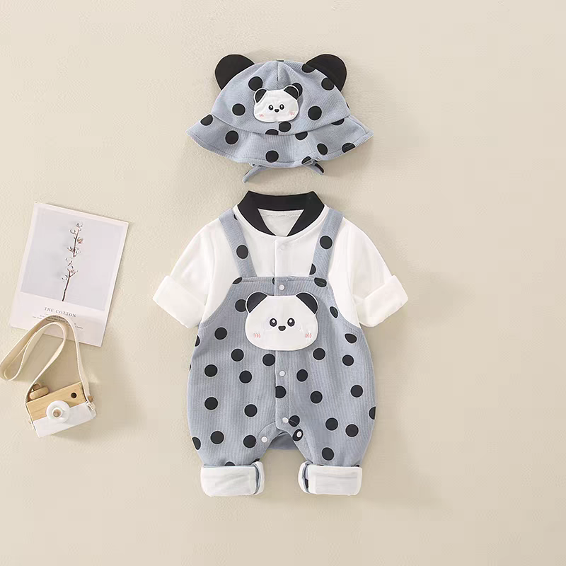 Adorable Panda Polka Dot Baby Romper Set with Hat β Soft Cotton