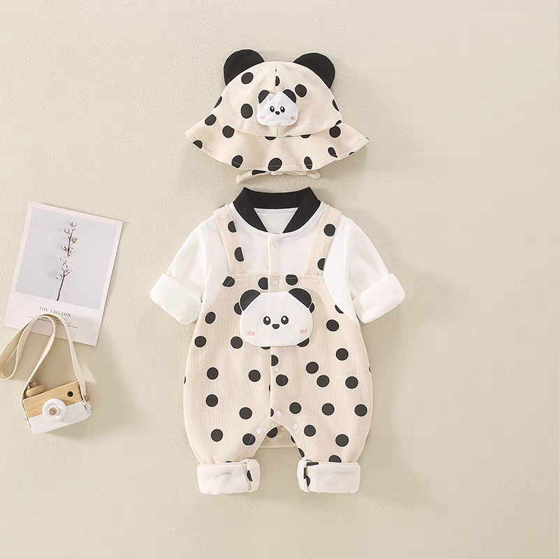 Adorable Panda Polka Dot Baby Romper Set with Hat β Soft Cotton