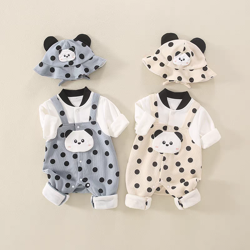 Adorable Panda Polka Dot Baby Romper Set with Hat β Soft Cotton