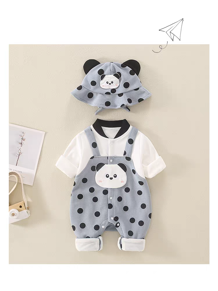 Adorable Panda Polka Dot Baby Romper Set with Hat β Soft Cotton