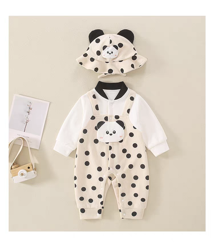 Adorable Panda Polka Dot Baby Romper Set with Hat β Soft Cotton
