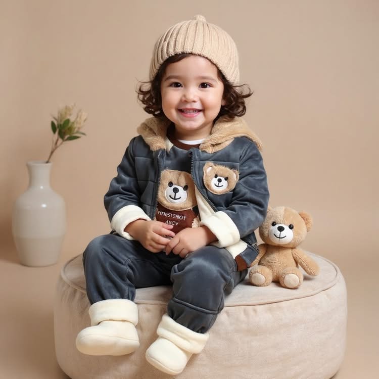 .Baby Boys and girls Teddy Bear Ear 3-Piece Warm Set