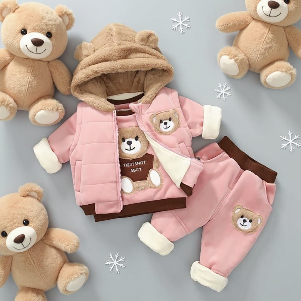 .Baby Boys and girls Teddy Bear Ear 3-Piece Warm Set