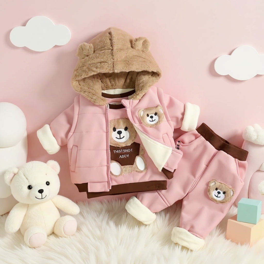 .Baby Boys and girls Teddy Bear Ear 3-Piece Warm Set