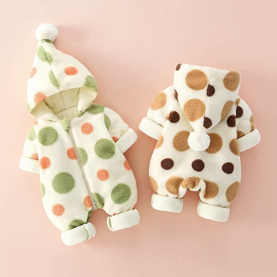 Cozy Polka Dot Baby Winter Jumpsuit ❄️ | Soft, Warm & Adorable | Price Drops to ₹299 — Soon ₹499!