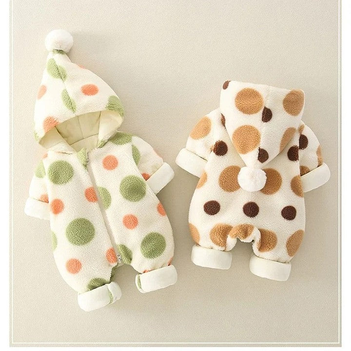 Cozy Polka Dot Baby Winter Jumpsuit ❄️ | Soft, Warm & Adorable | Price Drops to ₹299 — Soon ₹499!