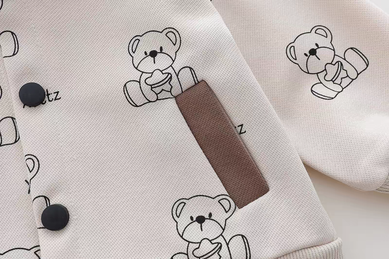 🧸 Cute Bear Print 3-Piece Kids Outfit Set – Hoodie, T-Shirt & Jeans Combo