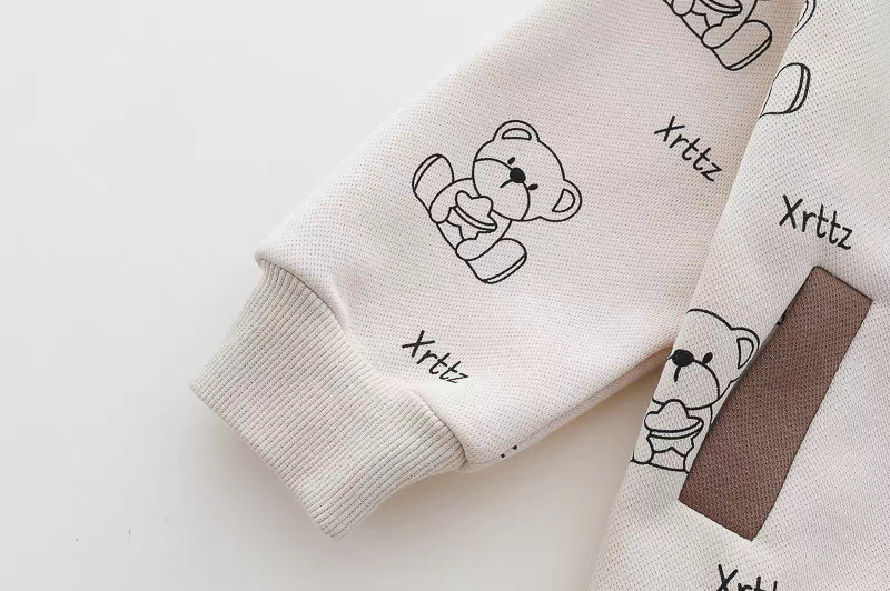 🧸 Cute Bear Print 3-Piece Kids Outfit Set – Hoodie, T-Shirt & Jeans Combo