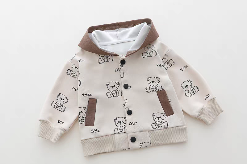 🧸 Cute Bear Print 3-Piece Kids Outfit Set – Hoodie, T-Shirt & Jeans Combo