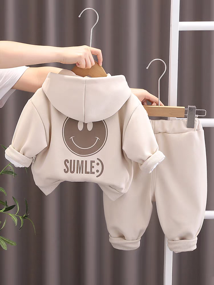 SUMLE” Smiley Face Kids Co-ord Set – Hoodie, T-Shirt & Jogger Pants Combo