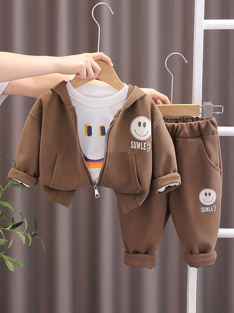 SUMLE” Smiley Face Kids Co-ord Set – Hoodie, T-Shirt & Jogger Pants Combo