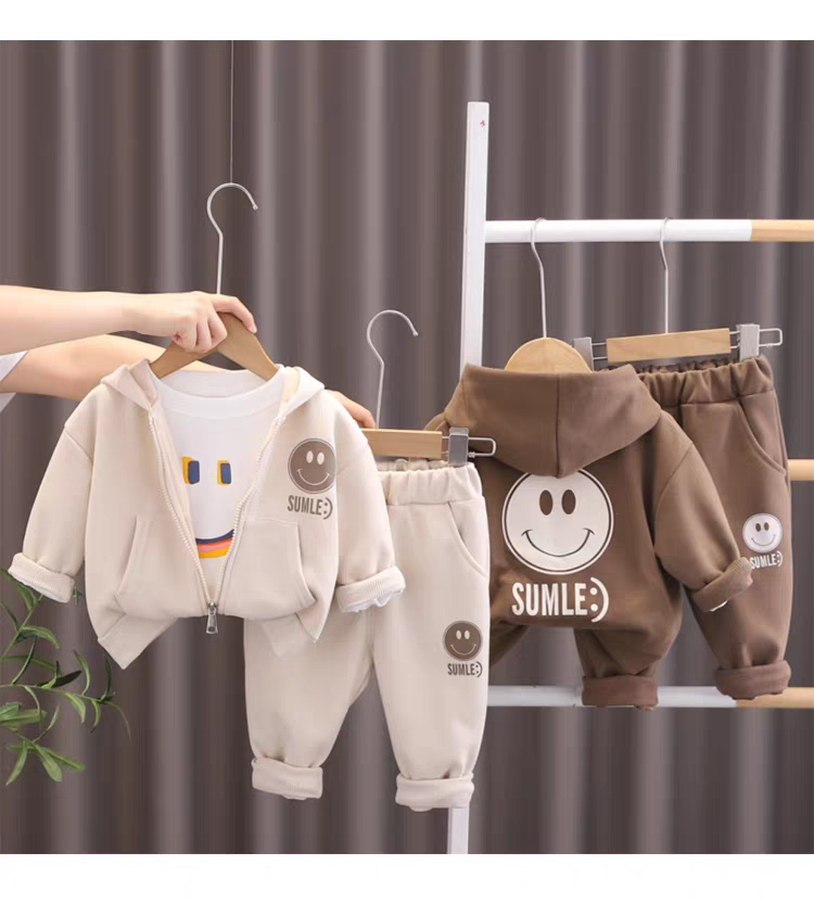SUMLE” Smiley Face Kids Co-ord Set – Hoodie, T-Shirt & Jogger Pants Combo