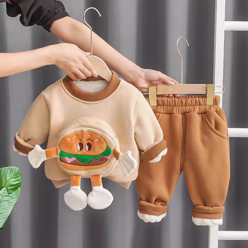 🌟👶 Fun Burger Character Kids Tracksuit - Soft Fleece Lined Sweatshirt & Pants Set for Little Ones!