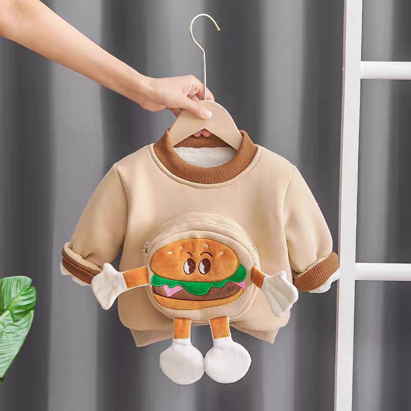 🌟👶 Fun Burger Character Kids Tracksuit - Soft Fleece Lined Sweatshirt & Pants Set for Little Ones!