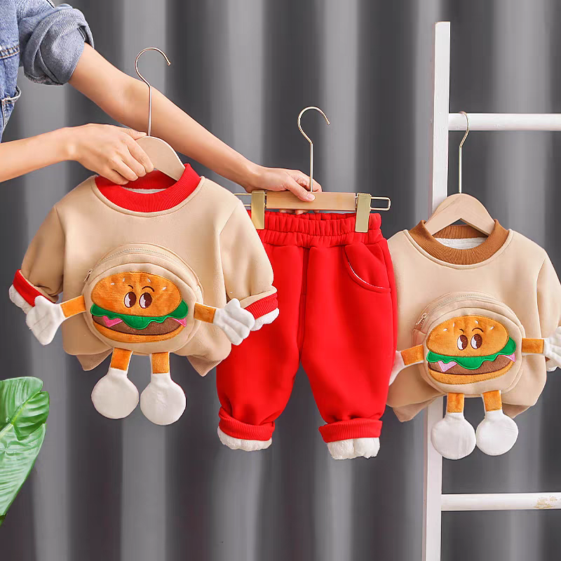 🌟👶 Fun Burger Character Kids Tracksuit - Soft Fleece Lined Sweatshirt & Pants Set for Little Ones!