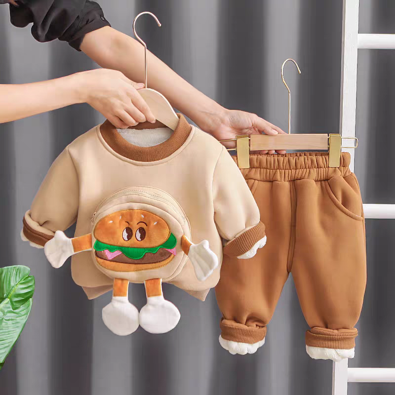 🌟👶 Fun Burger Character Kids Tracksuit - Soft Fleece Lined Sweatshirt & Pants Set for Little Ones!