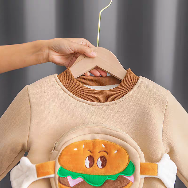 🌟👶 Fun Burger Character Kids Tracksuit - Soft Fleece Lined Sweatshirt & Pants Set for Little Ones!