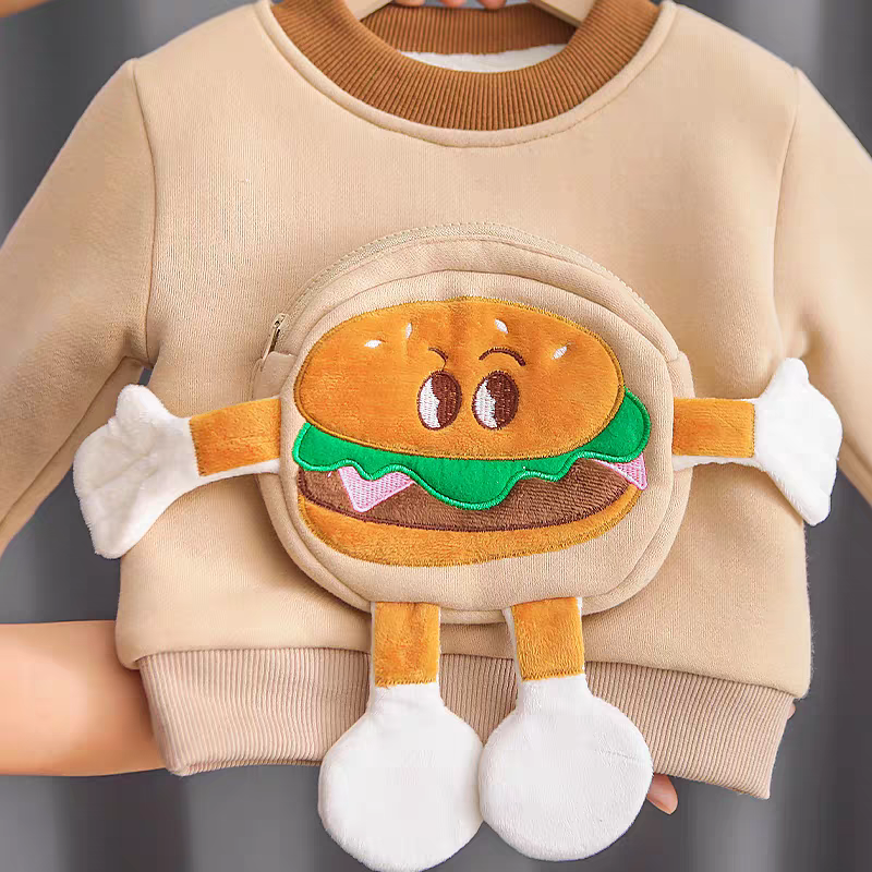 🌟👶 Fun Burger Character Kids Tracksuit - Soft Fleece Lined Sweatshirt & Pants Set for Little Ones!