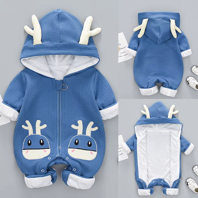 ✨🍼 Cute Antlered Hooded Baby Jumpsuit - Soft & Playful Infant Romper with Deer Face Applique