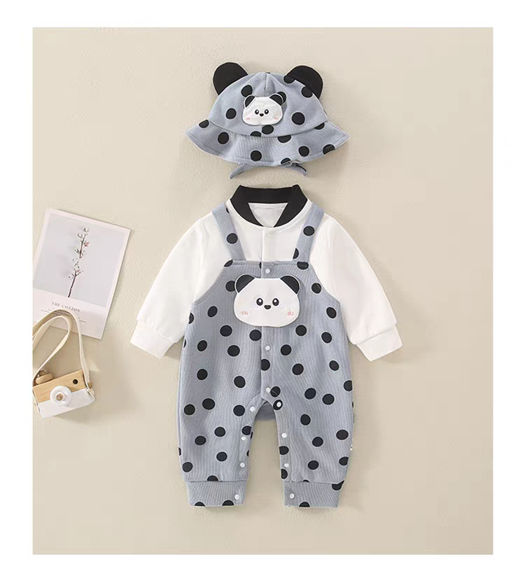 Adorable Panda Polka Dot Baby Romper Set with Hat – Soft Cotton