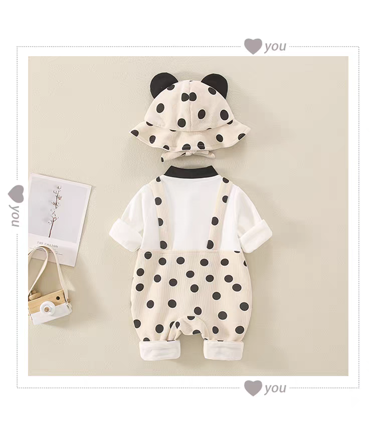 Adorable Panda Polka Dot Baby Romper Set with Hat – Soft Cotton