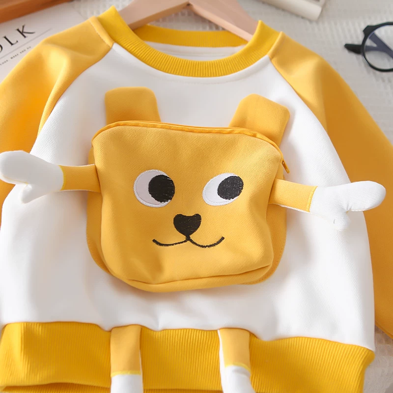 🐻 Fun Cartoon Face Kids Co-ord Set – Soft Sweatshirt & Jogger Pants