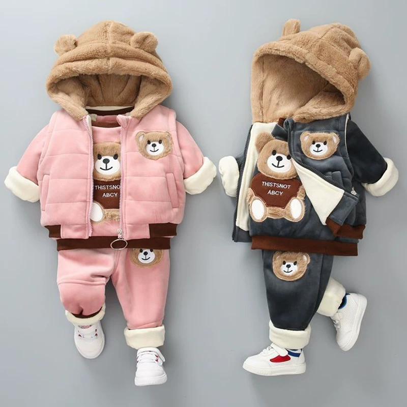 .Baby Boys and girls Teddy Bear Ear 3-Piece Warm Set
